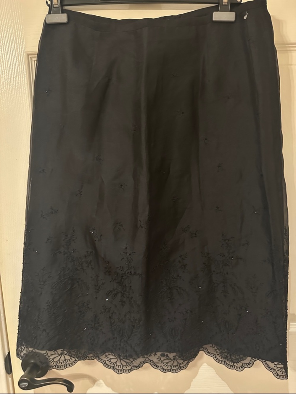 Ann Taylor Black Embroidered Midi Skirt
